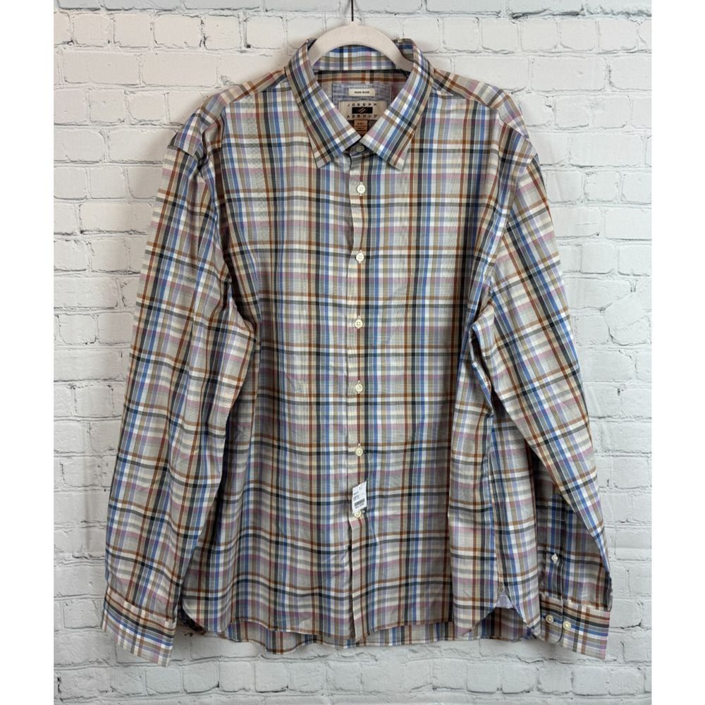 JOSEPH ABBOUD 100% cotton non-iron check plaid dress mens shirt XXL NWT